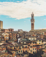 Fototapeta na wymiar Panoramic view of Siena with the Tower of Mangia on background - Siena, Tuscany, Italy