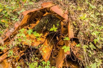 Broken, rusted bulldozer tracks