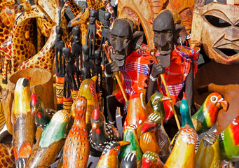 Woodcarvings for sale at Samburu/Buffalo Springs Game Reserve airstrip, Kenya