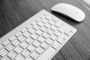White close up keyboard office desk table is very useful tool for personal computer