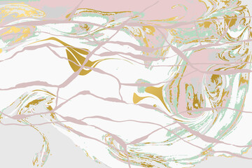 Pink and gold agate ripplle pattern. Light marble background.