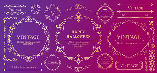 ハロウィンのフレーム素材、10月、アンティークな装飾、ビンテージな模様、植物のツタ