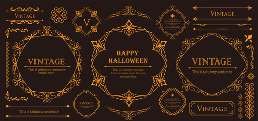 ハロウィンのフレーム素材、10月、アンティークな装飾、ビンテージな模様、植物のツタ