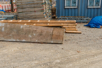 Wooden concrete forms at construction site.