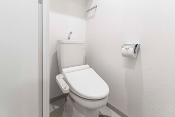Modern automatic toilet In a small toilet in a wooden house