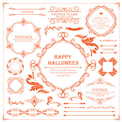 ハロウィンのフレーム素材、10月、アンティークな装飾、ビンテージな模様、植物のツタ