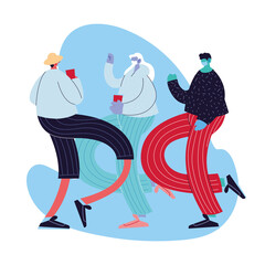 friends with masks celebrating birthday