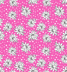 seamless flower pattern, floral print, polka dot background. 