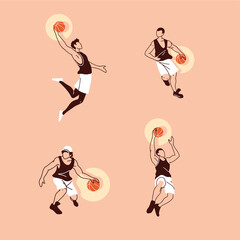 basketball players men with balls vector design