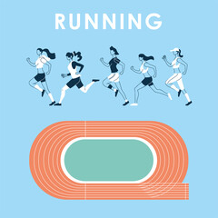 women avatars running and track vector design