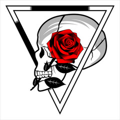 a skull bit red rose vector face left with white triangle