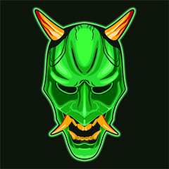green hanya mask with yellow horn vector