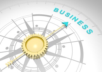 Business concept. Abstract compass points to the business word. 3D rendering
