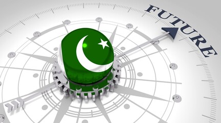 Business concept. Abstract compass points to the future word. Flag of the Pakistan. 3D rendering