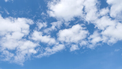 blue sky and white fluffy cloud fresh ozone in morning of sunny day / cloudscape backdrop and background