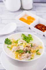 Shrimp porridge white bowl