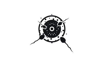 Obraz premium Sperm icon fertilizing egg cell. Logo drawn in flat style.