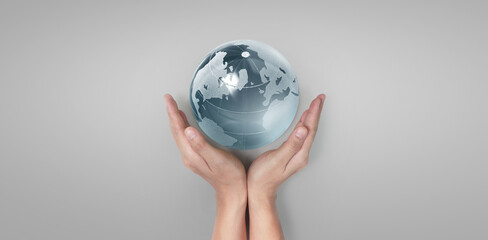 Globe, earth in human hand. Earth image provided by Nasa