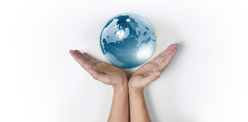 Globe, earth in human hand. Earth image provided by Nasa