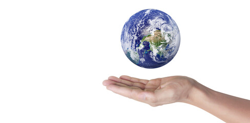 Globe, earth in human hand. Earth image provided by Nasa