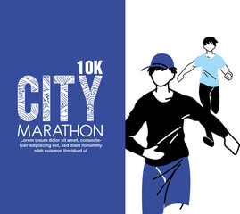 men avatars running and 10k city marathon vector design