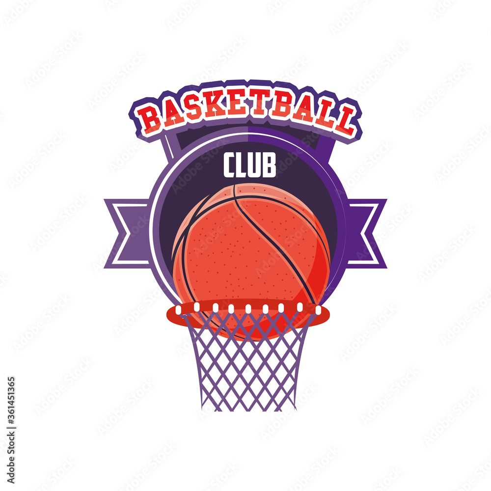 Poster ball on basket of basketball detailed style icon vector design