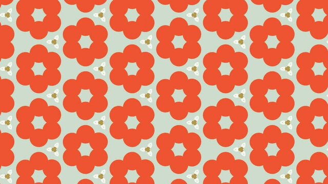 Pretty red orange flowers on green background - animation