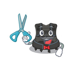 Scuba buoyancy compensator talented barber cartoon character design working in the barbershop