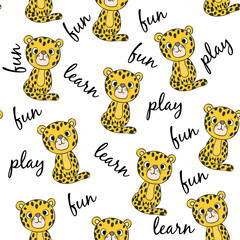 Seamless pattern with cute baby cheetah