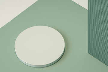 Minimal scene with podium and abstract background. Pastel blue and white colors scene. Trendy 3d render for social media banners, promotion, cosmetic product show. Geometric shapes interior.
