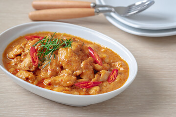 Chicken panang curry in bowl, Thai food.