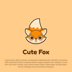 Vector illustration of cute fox logo, icon, sticker design template