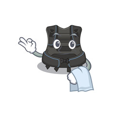 A Caricature design style of scuba buoyancy compensator as a waiter with a white napkin