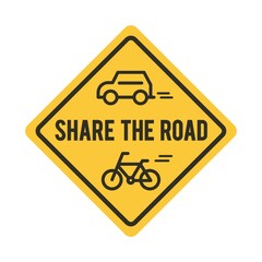 Share the road sign with bicycle and car