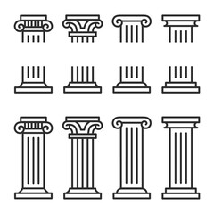 Naklejka na ściany i meble Columns line icon set. Ancient architecture pillars vector illustration