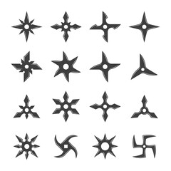 Shuriken icons set. Traditional japanese ninja weapons vector illustration