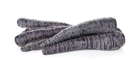 Fresh raw black carrots isolated on white