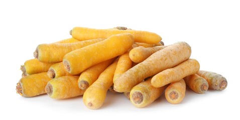 Fresh raw yellow carrots isolated on white