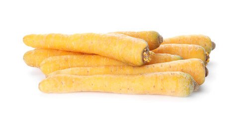 Fresh raw yellow carrots isolated on white