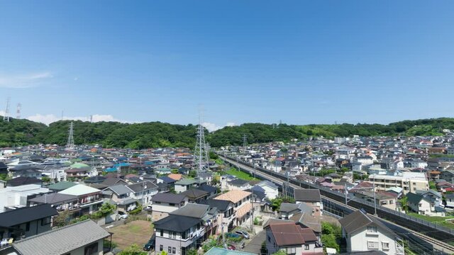 環境　住宅街と鉄道　送電線　タイムラプス　2020　神奈川県
