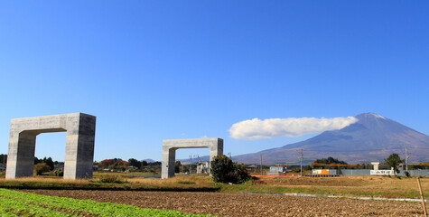 Fototapeta na wymiar View of Mount Fuji and the countryside near the city of Gotemba in Shizuoka Prefecture, Japan.