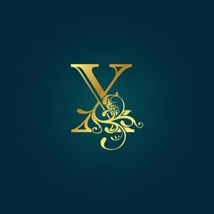 Golden Luxury Initial Letter X Logo Icon Vector Design Concept Floral Leaf