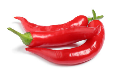 Red hot chili peppers on white background