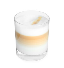 Glass of delicious latte macchiato isolated on white