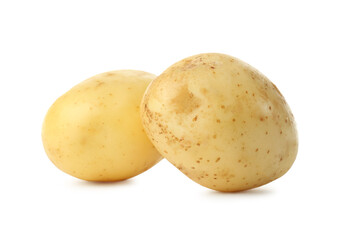 Fresh raw organic potatoes on white background