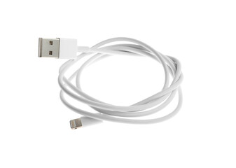 USB charge cable isolated on white. Modern technology