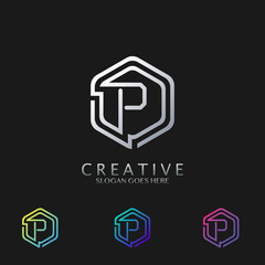 Hexagon P Letter logo vector design for technology business