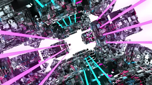 3d render of sci-fi tunnel. Digital backdrop virtual reality, computer generated. Information technology concept
