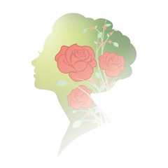 Double exposure of woman and flowers
