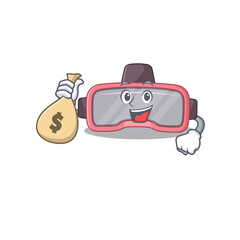 Crazy rich Cartoon picture of vr glasses having money bags